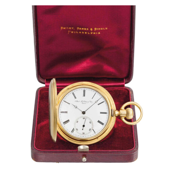 Swiss 18k gold hunting cased keyless lever watch Circa 1885 Swiss 18k gold hunting cased keyless lever watch Circa 1885
