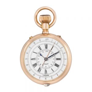 Unusual French gold double dialed chronograph Circa 1900
