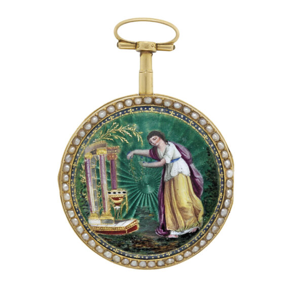 Swiss gold, enamel and pearl set verge watch Circa 1780