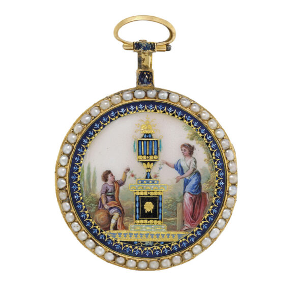 Swiss gold, enamel and pearl set open faced verge Circa 1780