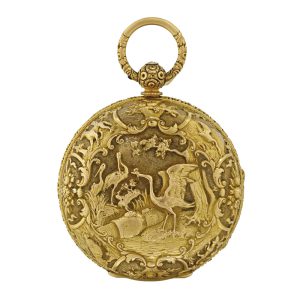 English gold open faced repoussé lever watch Circa 1860