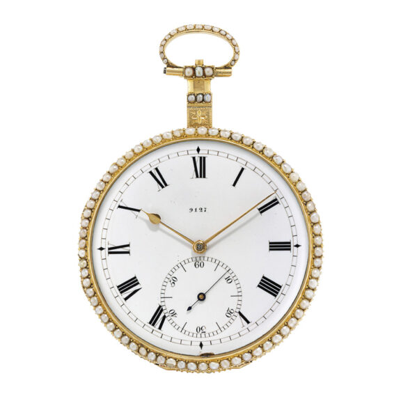 Recased gold, enamel and pearl set musical watch Circa 1820 Recased gold, enamel and pearl set musical watch Circa 1820