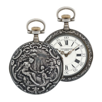 Rare Swiss silver open faced repoussé lever watch Circa 1888