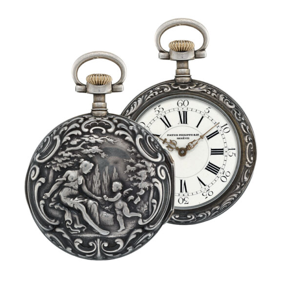 Rare Swiss silver open faced repoussé lever watch Circa 1888