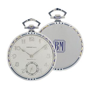 Swiss platinum and enamel open faced dress watch Circa 1928