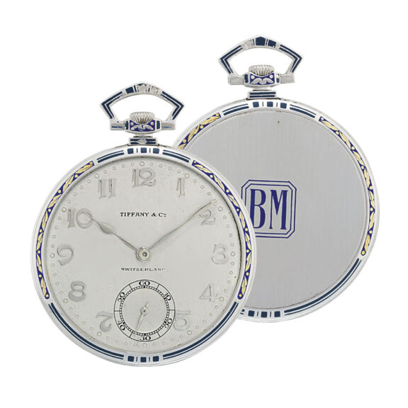 Swiss platinum and enamel open faced dress watch Circa 1928