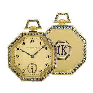 Swiss 18k gold and enamel octagonal lever watch Circa 1916
