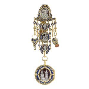 Gold and en grisaille enamel verge with chatelaine Circa 1790