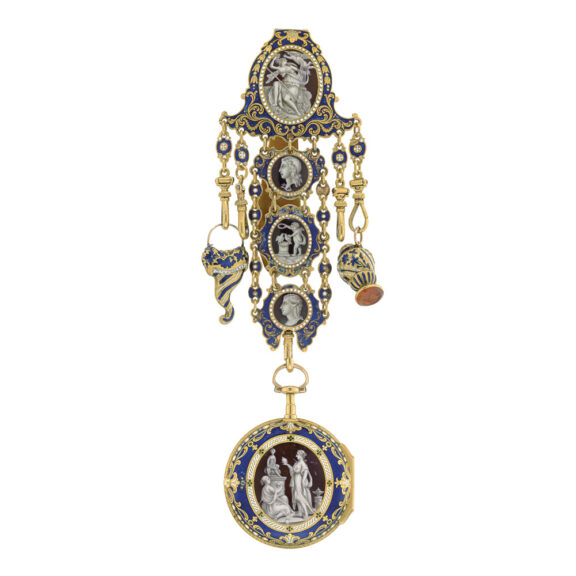 Gold and en grisaille enamel verge with chatelaine Circa 1790