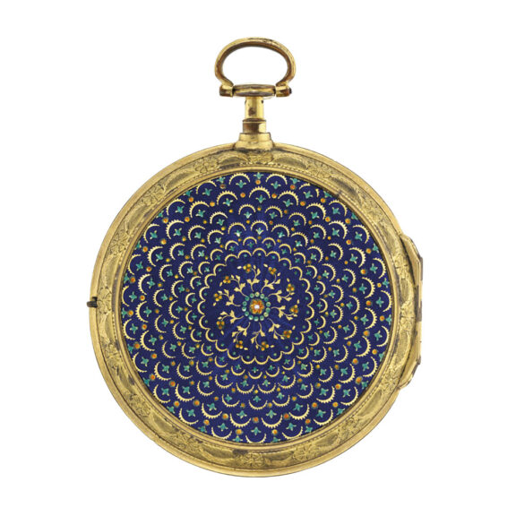 Gilt, enamel and paste set verge with moon phases Circa 1790 Gilt, enamel and paste set verge with moon phases Circa 1790