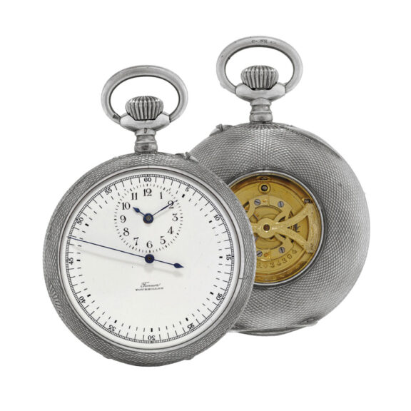 Swiss silver tourbillon lever with center seconds Circa 1905