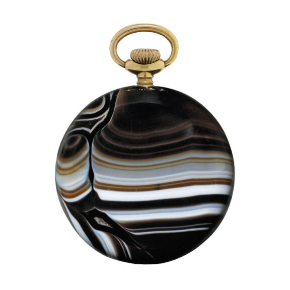 Swiss rose gold and agate open faced keyless lever Circa 1930