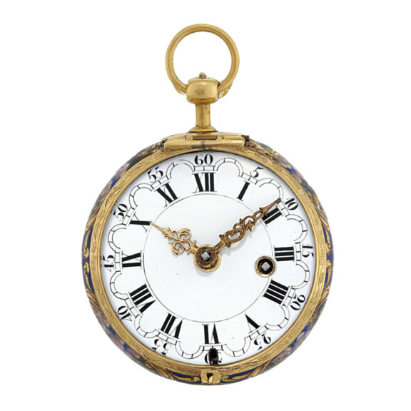 Swiss gold and enamel open faced verge watch Circa 1700 Swiss gold and enamel open faced verge watch Circa 1700