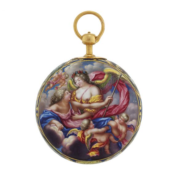 Swiss gold and enamel open faced verge watch Circa 1700