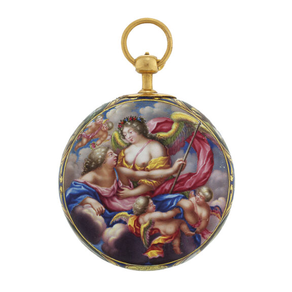 Swiss gold and enamel open faced verge watch Circa 1700 Swiss gold and enamel open faced verge watch Circa 1700