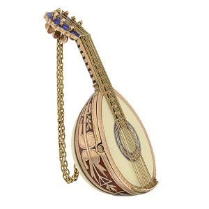 Swiss rose gold and enamel mandolin form watch Circa 1830