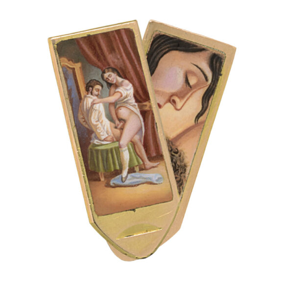 Swiss navette shaped ring watch with erotic scene Circa 1800 Swiss navette shaped ring watch with erotic scene Circa 1800