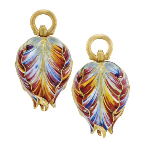 Charming Swiss gold and enamel tulip form watch Circa 1890