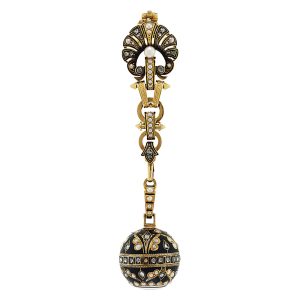 Swiss gold ball form watch with matching brooch Circa 1880