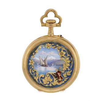 Swiss pink gold and enamel lever pendant watch Circa 1896