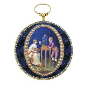 Swiss gold, enamel and pearl set open faced verge Circa 1800