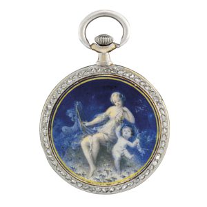 French platinum, gold, enamel, diamond set lever Circa 1910