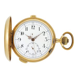 Swiss gold hunting cased repeating chronograph Circa 1915