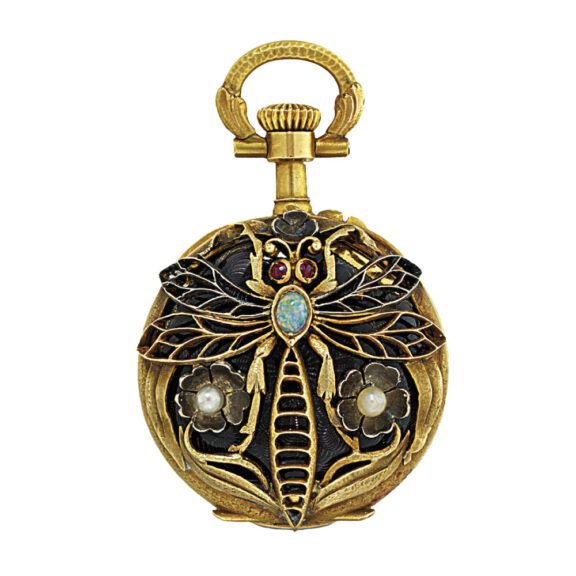 Attractive gold Art Nouveau cylinder pendant watch Circa 1900