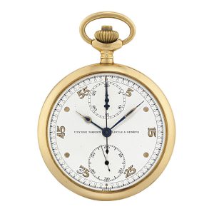 Swiss gold open faced chronograph lever watch Circa 1920