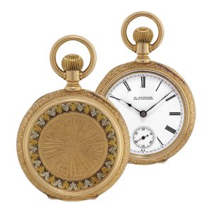 Swiss 18 carat three-coloured gold open faced lever Circa 1883