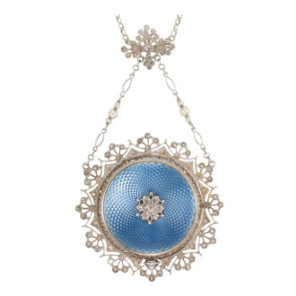 Platinum, gold, enamel, pearl and diamond set lever Circa 1910