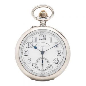 Silver open faced single button lever chronograph Circa 1919