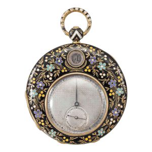 Gold, champlevé enamel 'digital' jump hour watch Circa 1830