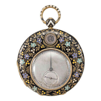 Gold, champlevé enamel 'digital' jump hour watch Circa 1830
