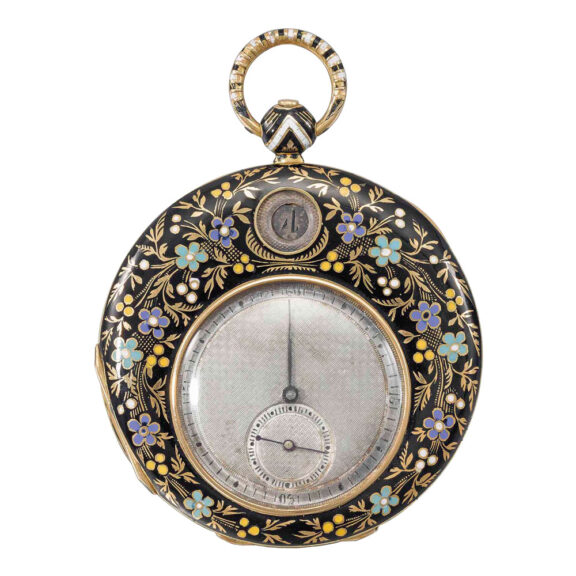 Gold, champlevé enamel 'digital' jump hour watch Circa 1830