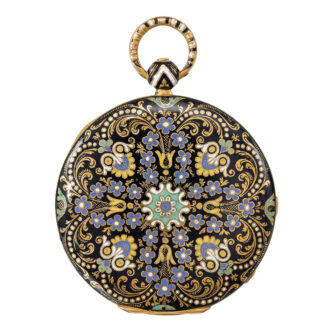 Gold, champlevé enamel 'digital' jump hour watch Circa 1830