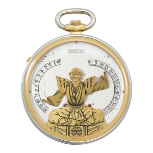 French gold and platinum 'bras en l'air' lever watch Circa 1930