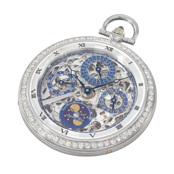 Swiss white gold, diamond set skeletonized lever Circa 1986 Swiss white gold, diamond set skeletonized lever Circa 1986