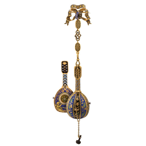 Attractive mandolin form verge with concealed dial Circa 1820