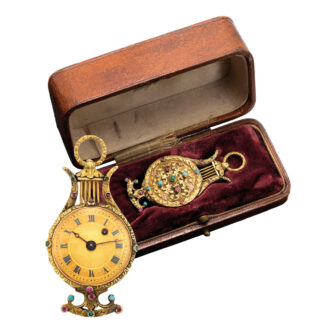 Vari-coloured gold and gem set lyre shaped watch Circa 1820