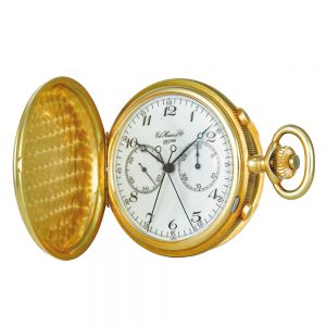 Fine Swiss gold hunting cased split seconds lever Circa 1985