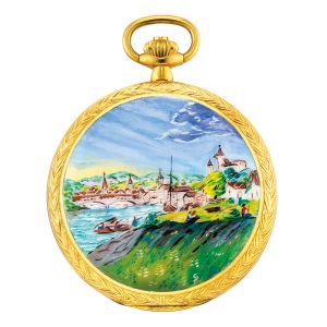 Fine Swiss 18K gold and enamel hunting cased lever Circa 1990