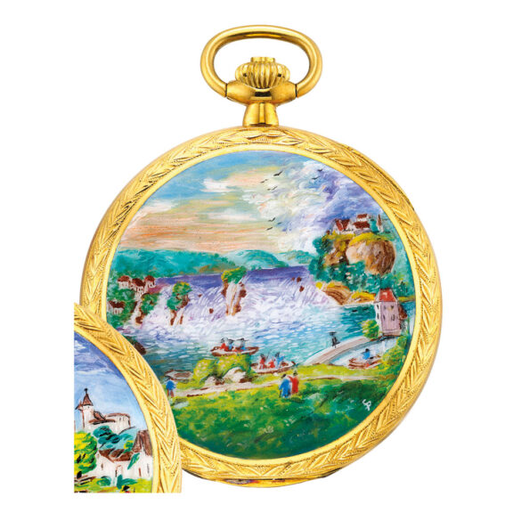 Fine Swiss 18K gold and enamel hunting cased lever Circa 1990 Fine Swiss 18K gold and enamel hunting cased lever Circa 1990