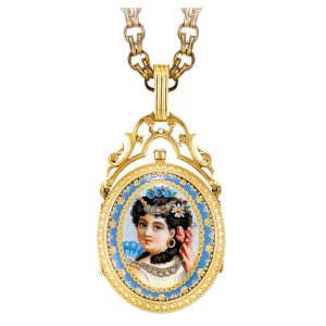 Swiss gold, enamel and diamond set oval watch Circa 1860