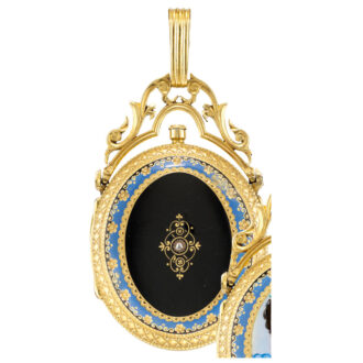 Swiss gold, enamel and diamond set oval watch Circa 1860