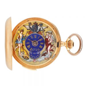 Swiss rose gold and enamel repeating automaton Circa 1900