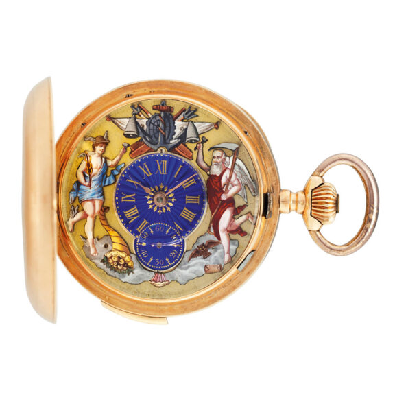 Swiss rose gold and enamel repeating automaton Circa 1900