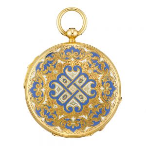 Swiss gold and enamel quarter repeating cylinder Circa 1830