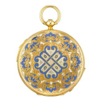 Swiss gold and enamel quarter repeating cylinder Circa 1830