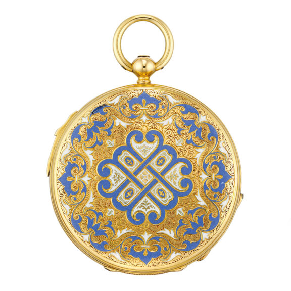 Swiss gold and enamel quarter repeating cylinder Circa 1830